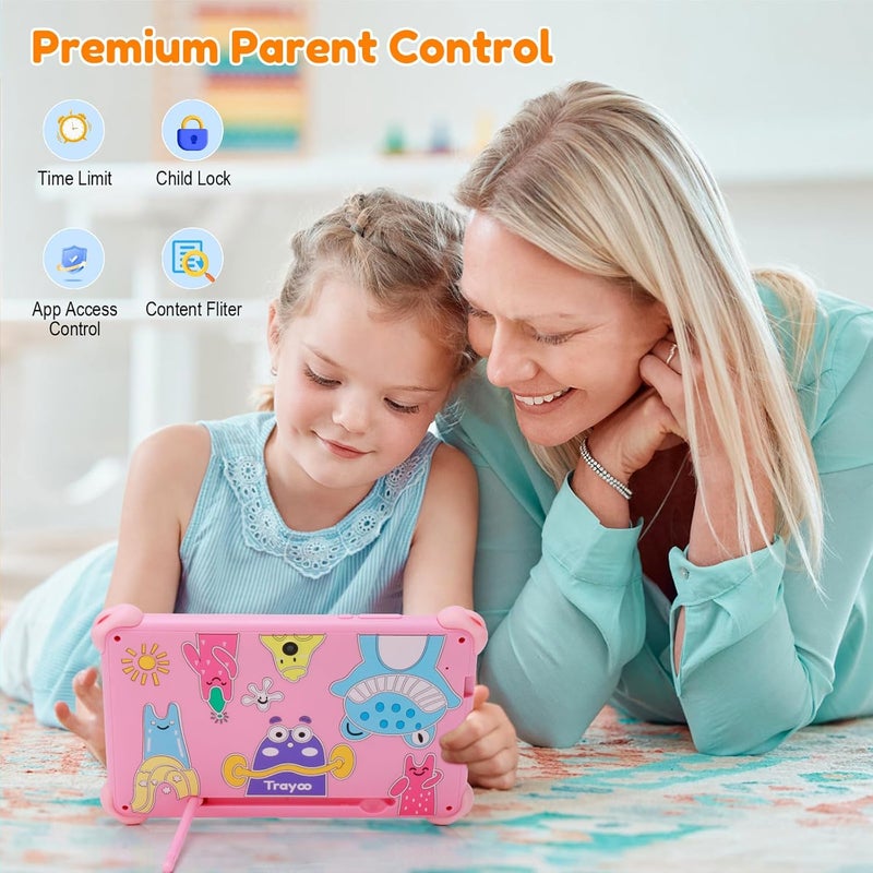 Trayoo Kids Tablet 7 inch Tablets for Kids 3-12, 32GB Android Toddler Tablet with Solid Case, YouTube, Netflix, GMS, Bluetooth, WiFi, Education Learning Apps Installed, Parent Control(Pink) - Image 3